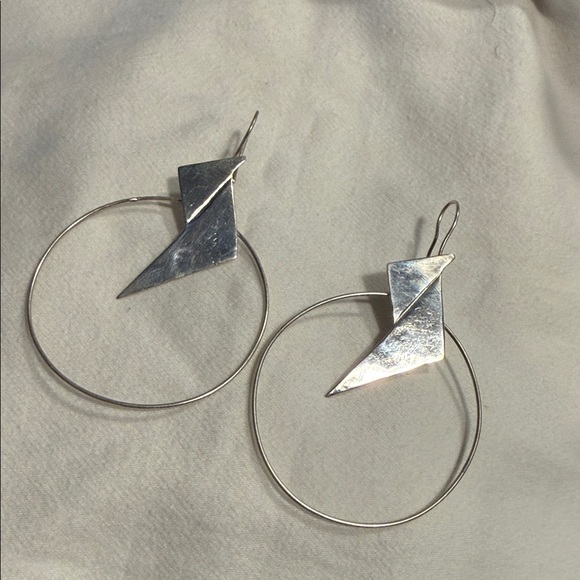 Jewelry - Sterling Silver Hoop Earrings with Geometric Design